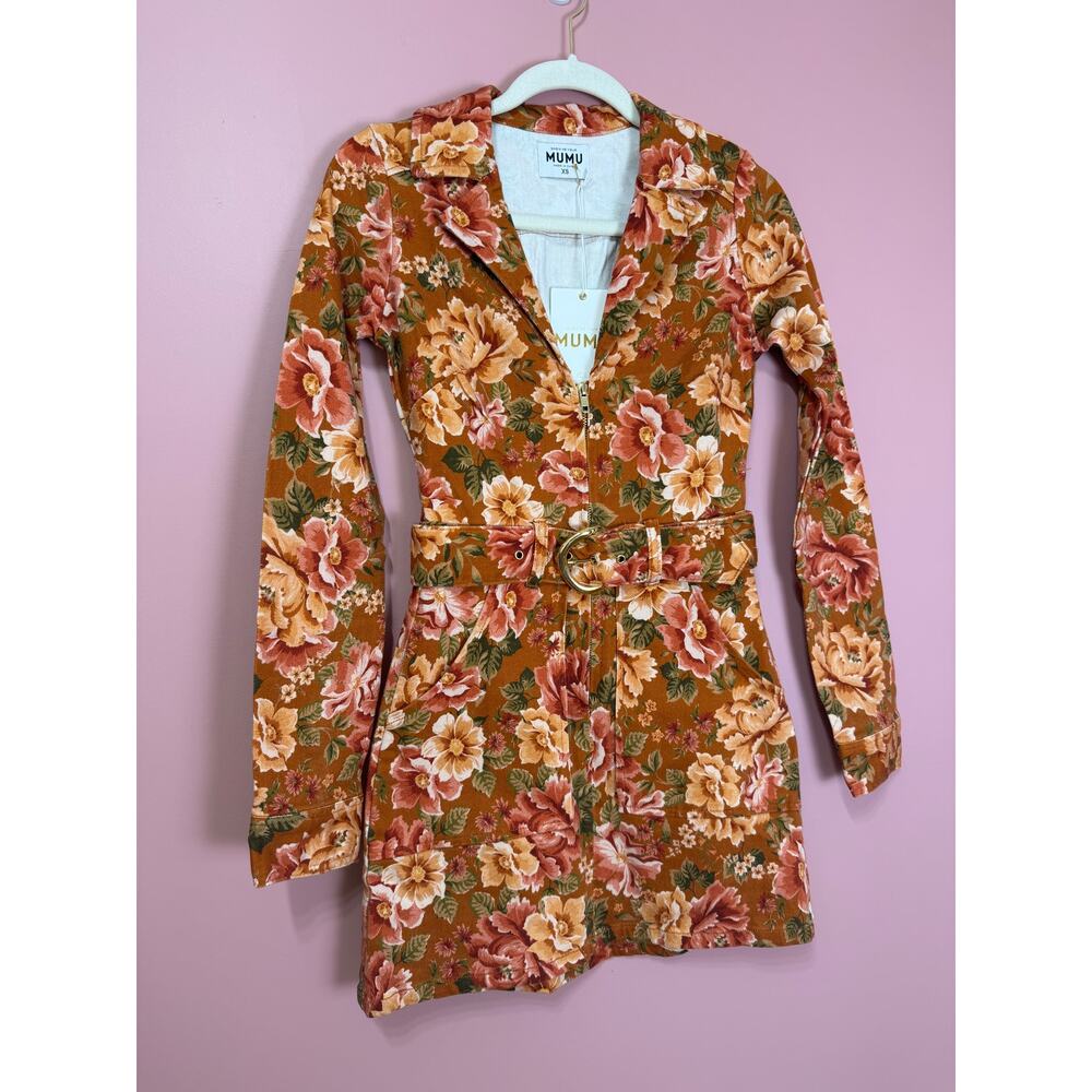 Show Me Your Mumu Outlaw Denim Long Sleeve Mini Dress Garden Harvest Size XS - Picture 3 of 7